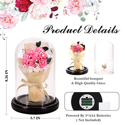 Beauty and The Beast Rose,Lasts Forever Pink Roses,Light Up Rose in Glass Dome,Gifts for Women,Birthday Gifts for Mom,Wife,Grandma,Anniversary,Mothers,Thanksgiving,Christmas Flowers Gifts - color: Pink