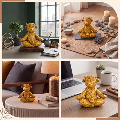 ReliThick Meditation Yoga Figurine 4.9" Highland Cow Meditating Yoga Statue