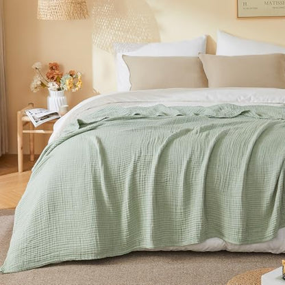 EMME Muslin Cotton Blanket Adults Heather Sage Green Throw XL 50"x70" - color: 09 - Sage Green, size: Large Throw (50" X 70")