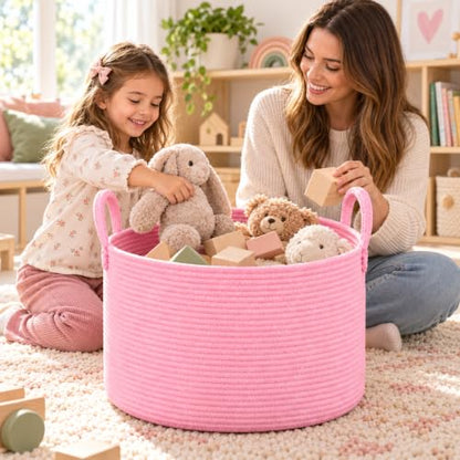 Large Blanket Basket Pink, Round Soft Woven Rope Basket - color: Pink, size: Extra Large
