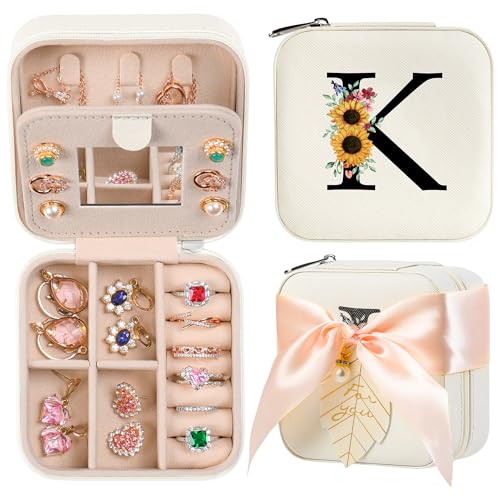 AYGXU Travel Jewelry Box for Women and Girls - Small Case With Initial A-Z - Teacher Gifts - color: white, size: K