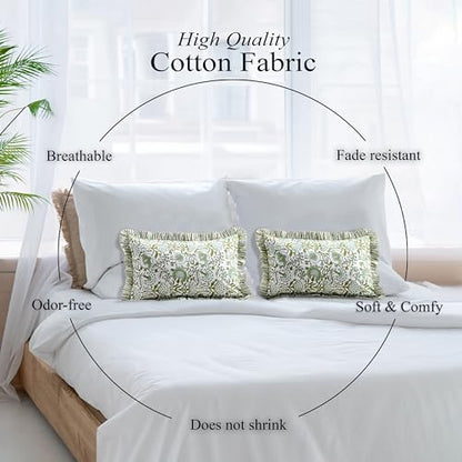 CPC Agate Green Block Print Ruffle Sham Pillow Cover 12x20 Inch, Pack of 1 - color: Agate Green, size: 20" x 12" (Pack of 1)