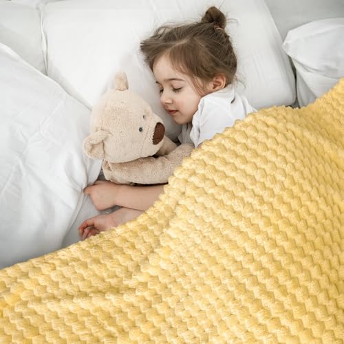 Vessia Flannel Fleece Throw Blanket, 3D Jacquard Light Yellow Fuzzy and Warm Blanket for Couch, Sofa, Bed, 300GSM Super Soft Touch Cozy Home Decor for All Seasons (50x40 inches) - color: Light Yellow, size: 50×40inch