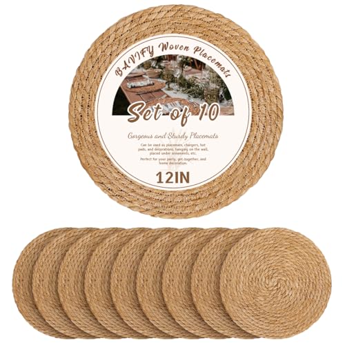 BAVIFY 12" Round Woven Placemats Set of 10, Plate Chargers for Dining Table - size: 12 Inch Set of 10