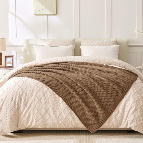Light Brown Throw Blanket, Moss Knit, 50" x 60", Camel Brown - color: Moss-light Brown, size: 50"x60"