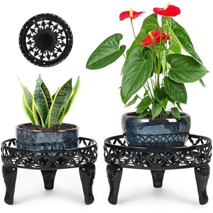 Round Plant Stand Indoor Outdoor, 2 Pack Metal Flower Pot Stand