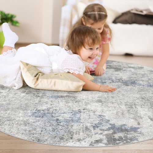 DMOYEST 5ft Round Area Rug for Living Room Washable Non Slip Circle Rug - color: Grey Blue, size: 5' (Round)