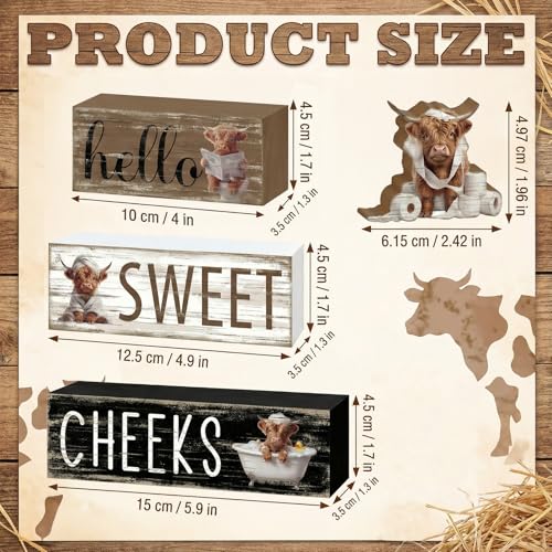 Britimes Tiered Tray Decor Set, 4 Pack, Wooden Table Signs, Highland Cow - style: Highland Cow