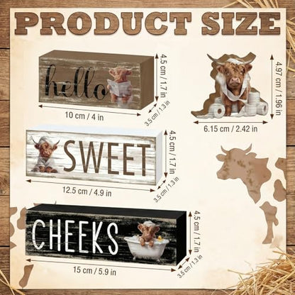 Britimes Tiered Tray Decor Set, 4 Pack, Wooden Table Signs, Highland Cow - style: Highland Cow