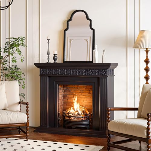 24x40 Matte Black Arched Wood Framed Bathroom Vanity Wall Mirror - color: Matte Black, size: 40"L x 24"W