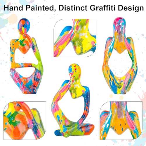 Graffiti Abstract Resin Thinker Statues Set of 3, Pop Art Home Décor - color: Graffiti D