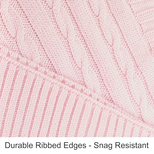 NTBAY Cotton Oversized Cable Knit Throw Blanket, 60 x 80, Baby Pink - color: Baby Pink, size: Twin(60"x80")