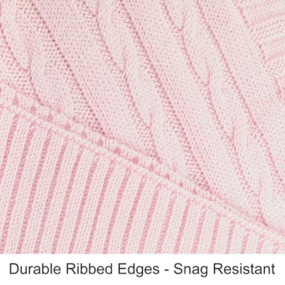 NTBAY Cotton Oversized Cable Knit Throw Blanket, 60 x 80, Baby Pink - color: Baby Pink, size: Twin(60"x80")