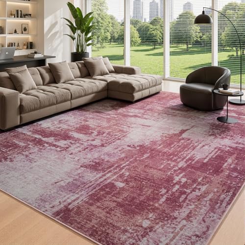 Merelax 6x9 Pink Washable Area Rug Non-Slip Faux Wool Abstract Rug - color: Pink, size: 6' x 9'(72''x108'')
