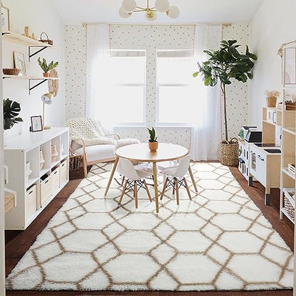 Area Rugs for Living Room, 5x8 Fluffy White and Beige Bedroom Geometric Rug - color: Z- White / Beige, size: 5' x 8' (Rectangular)