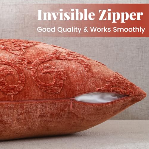 HPUK Embroidered Throw Pillow Covers 18x18 Inch, Boho Damask, Set of 2 - color: Orange-damask