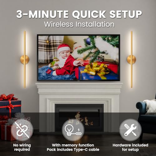 JOFIOS Battery Operated Wall Sconces Set of 2, 27.6In Gold Remote Control - color: Gold, size: 27.6 inch