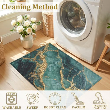 Green Gold Marble Bath Mat Rug, Door Mat Doormat Entrance Non-Slip Bathroom Rugs for Entryway Bathroom Kitchen 17 x 30 Inch - color: Green Gold Marble