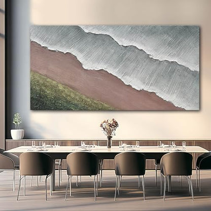 SHEYOYE Gray Textured Abstract Wave Wall Art for Living Room, 29 x 58 Inch - color: Beige, size: 58"L x 29"W