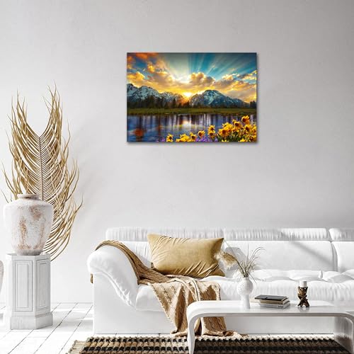 SKASNFAI Grand Teton National Park Wall Art Sunflower Landscape Canvas Mountain Artwork Landscape Print for Living Room Framed (12x16 inch) - color: Forest 04, size: 12"L x 16"W