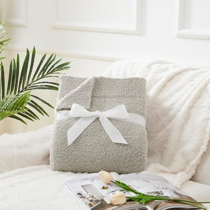 CYMULA Super Soft Knit Throw Blanket Twin Size Light Grey-Lightweight Plush Fuzzy Fluffy Warm Cozy Blankets and Throws for Sofa Bed All Season Use, 60x80 inches - color: Light Grey, size: Twin(60"x80")