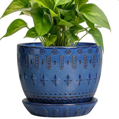 G EPGardening Plant Pot 5 Inch, Ceramic Planter for Indoor Plants, Blue - color: Columnar Blue