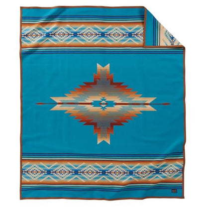 Pendleton Jacquard Unnapped Twin Blanket, 64 x 80 in, Heirloom Virgin Wool - color: Pagosa Springs Turquoise, size: Twin (64" x 80")