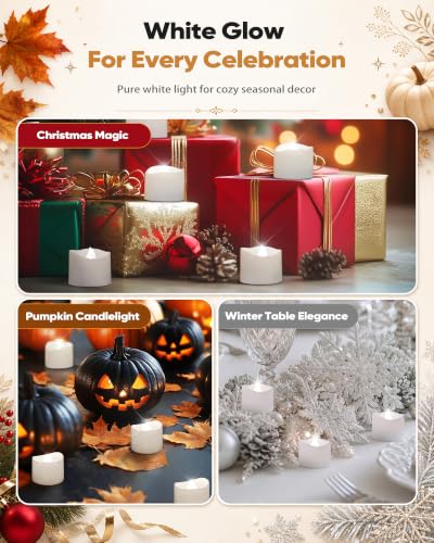 Homemory 24-Pack Flameless Tea Lights Candles Battery Operated, 200+ Hours - color: Cool White Glow – White Body, size: Pack of 24