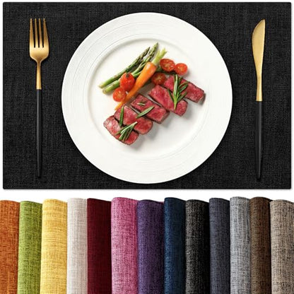 KXN Placemats Set of 4, Durable Dual-Layer Fabric Table Mats, Black - color: Black