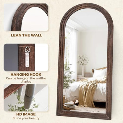 71x32 Arched Full Length Mirror, Solid Wood 3 Layer Frame, Brown - color: Brown-3 Layer-ar Frame, size: 71"L x 32"W