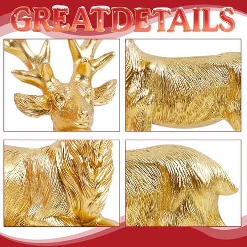 Lulu Home 2 Packs Gold Reindeer Figurines, Sitting & Standing - style: 2 Peers with Texture