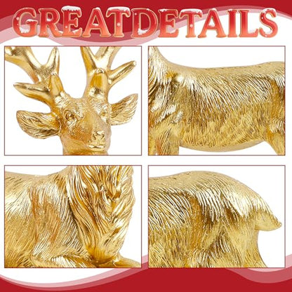 Lulu Home 2 Packs Gold Reindeer Figurines, Sitting & Standing - style: 2 Peers with Texture
