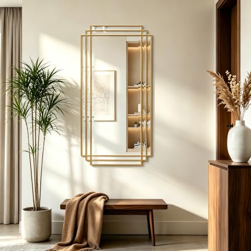 47"x24" Large Gold Geometric Rectangle Beveled Mirror for Wall - color: Gold, size: 47"L x 24"W