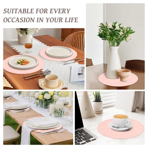 13" Round Placemats Set of 6, Reversible Faux Leather Wipeable Table Mats - color: Light Pink