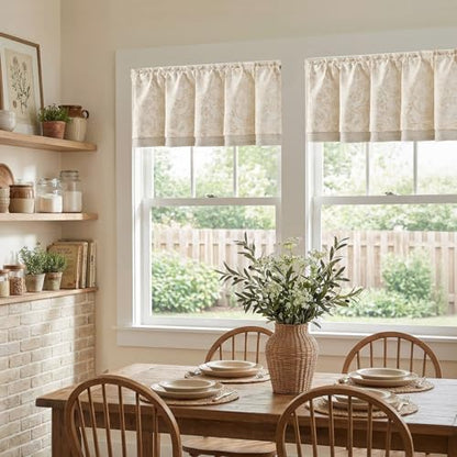 jinchan Linen Valance Curtain Farmhouse 16 Inch 1 Panel Taupe on Beige - color: Forest | Taupe, size: 50"W x 16"L (Pack of 1)