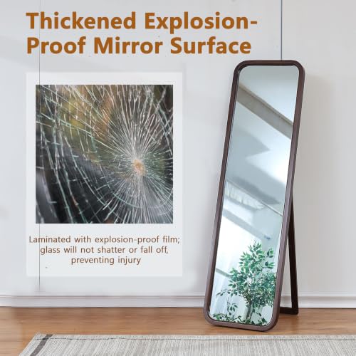 Walnut Wood Floor Mirror, 63 x 18 in - color: Walnut