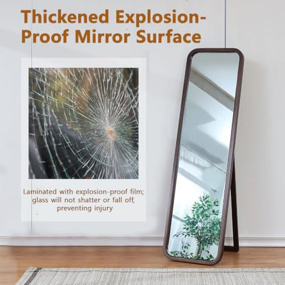 Walnut Wood Floor Mirror, 63 x 18 in - color: Walnut