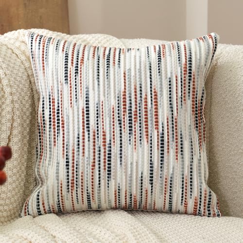 Aeckself Boho Striped Pillow Cover 24x24, Large Decorative Square Throw Pillow Cover Chenille Neutral Pillowcase for Couch Bedroom Living Room, Orange Gray - color: Orange Gray, size: 24" x 24" (Pack of 1)