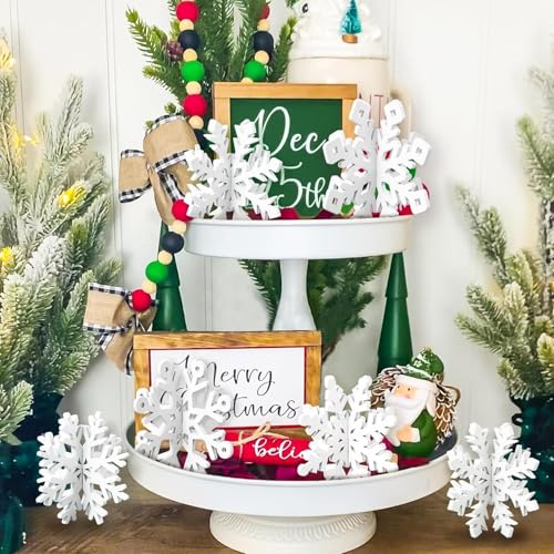 Wooden Snowflake Decorations, 3D White Christmas Table Decoration, Set of 6 - color: White, size: 6 set
