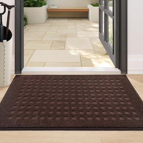 BEQHAUSE Dirt Trapper Door Mats 24"x36", Non Slip Washable, Dark Brown - color: Dark Brown, size: 24" X 36" (Rectangular)