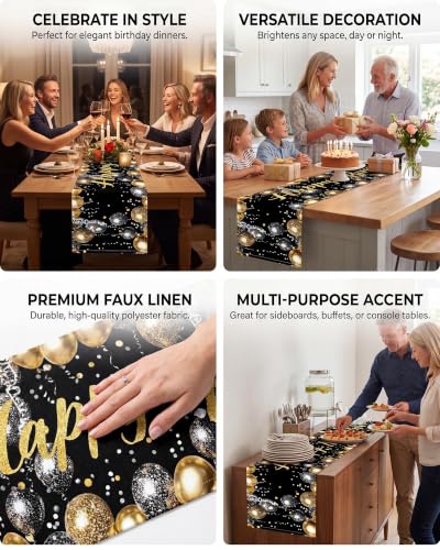 2pc Black Gold Birthday Table Runner 18x72 Inch Party Decor - color: Black-2pc