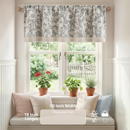jinchan Linen Valance Curtain Farmhouse 18 Inch 1 Panel Black on Beige - color: Forest | Black, size: 50"W x 18"L (Pack of 1)