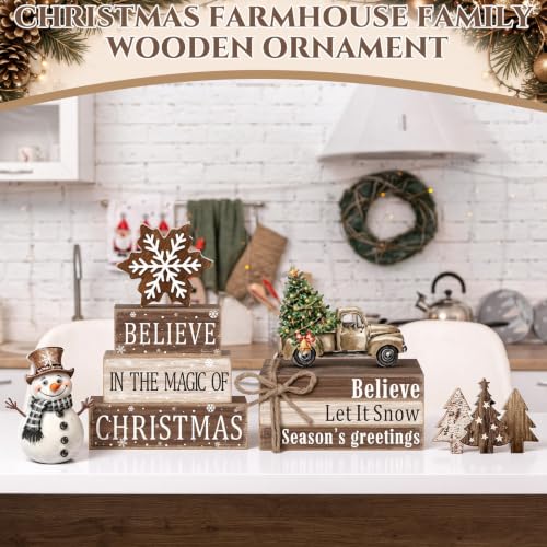 11 Pcs Christmas Table Decorations Christmas Tiered Tray Decorations Set Snowman Reindeer Wooden Stack Signs for Winter Xmas Party Home Kitchen Shelf - style: Christmas