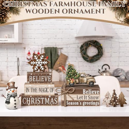 11 Pcs Christmas Table Decorations Christmas Tiered Tray Decorations Set Snowman Reindeer Wooden Stack Signs for Winter Xmas Party Home Kitchen Shelf - style: Christmas