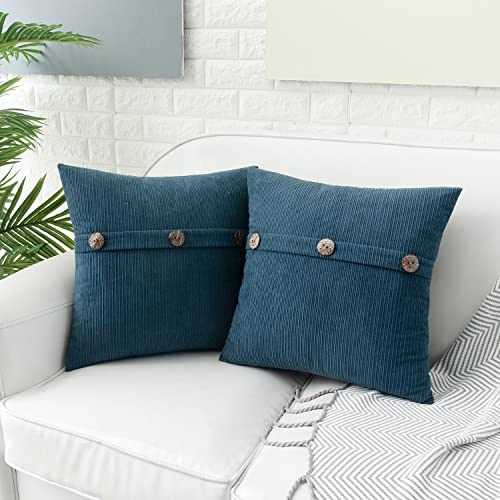 HWY 50 Blue Chenille Throw Pillow Covers 20x20 Inch Buttons Pack of 2 - color: Blue, size: 20" x 20" (Pack of 2)