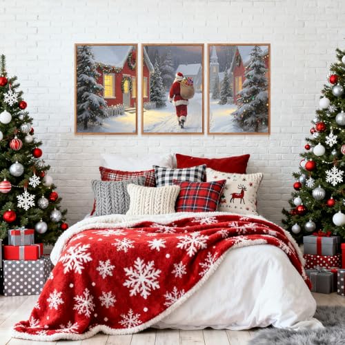 Aurlan 3 Pcs Santa Is Coming To Town Framed Wall Art 12x16 Inch - color: Santa Claus is Coming to Town, size: 12"L x 16"W