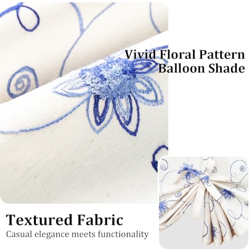VOGOL Blue Floral Vine Kitchen Tier Curtains, 30 x 24 Inches, 2 Panels - color: Hy-blue, size: 30"W x 24"L (Pack of 2)