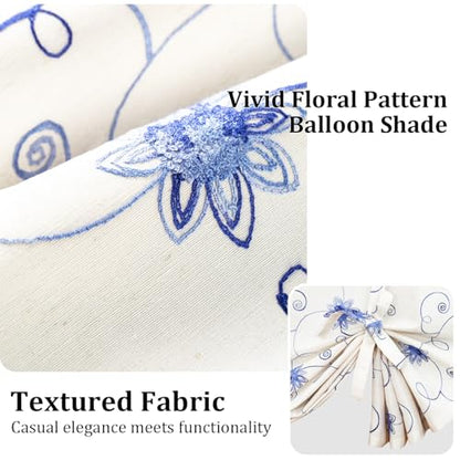 VOGOL Blue Floral Vine Kitchen Tier Curtains, 30 x 24 Inches, 2 Panels - color: Hy-blue, size: 30"W x 24"L (Pack of 2)