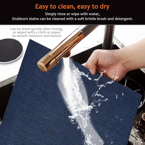 Navy Blue Vinyl Placemats Set of 6, Heat Resistant Table Placemats - color: Navy Blue