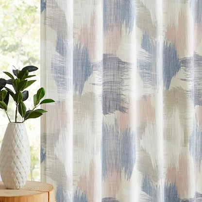 Kayne Studio Blue Pink Boho Abstract Rod Pocket Semi Sheer Curtains 95 Inch - color: Blue-rose Multi, size: 52"W x 95"L (Pack of 2)